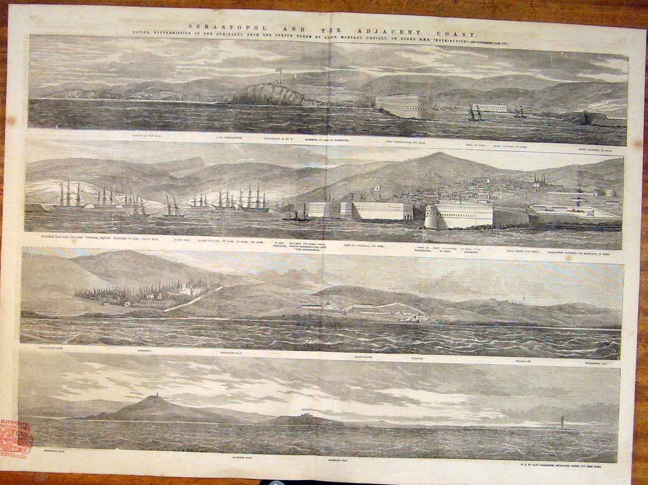 Old Antique Print Sebastopol O'Reilly Hms Retribution Mantagu Admiralty