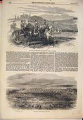 Original Old Antique Print British Troops Scutari Queen Birthday Inspection 1854