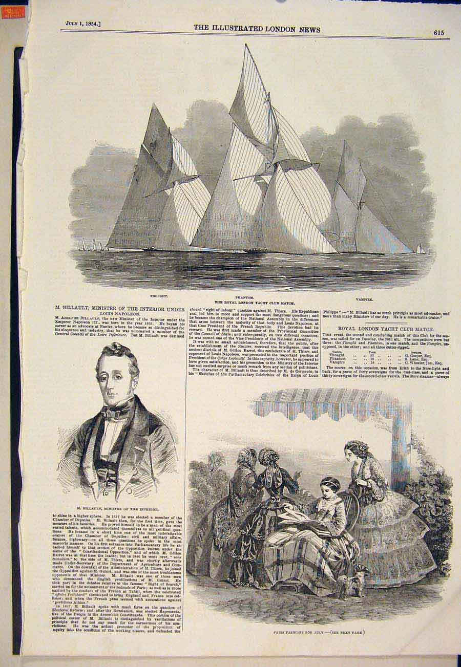Original Old Antique Print Phantom London Yacht Club Billault Minister Fashion
