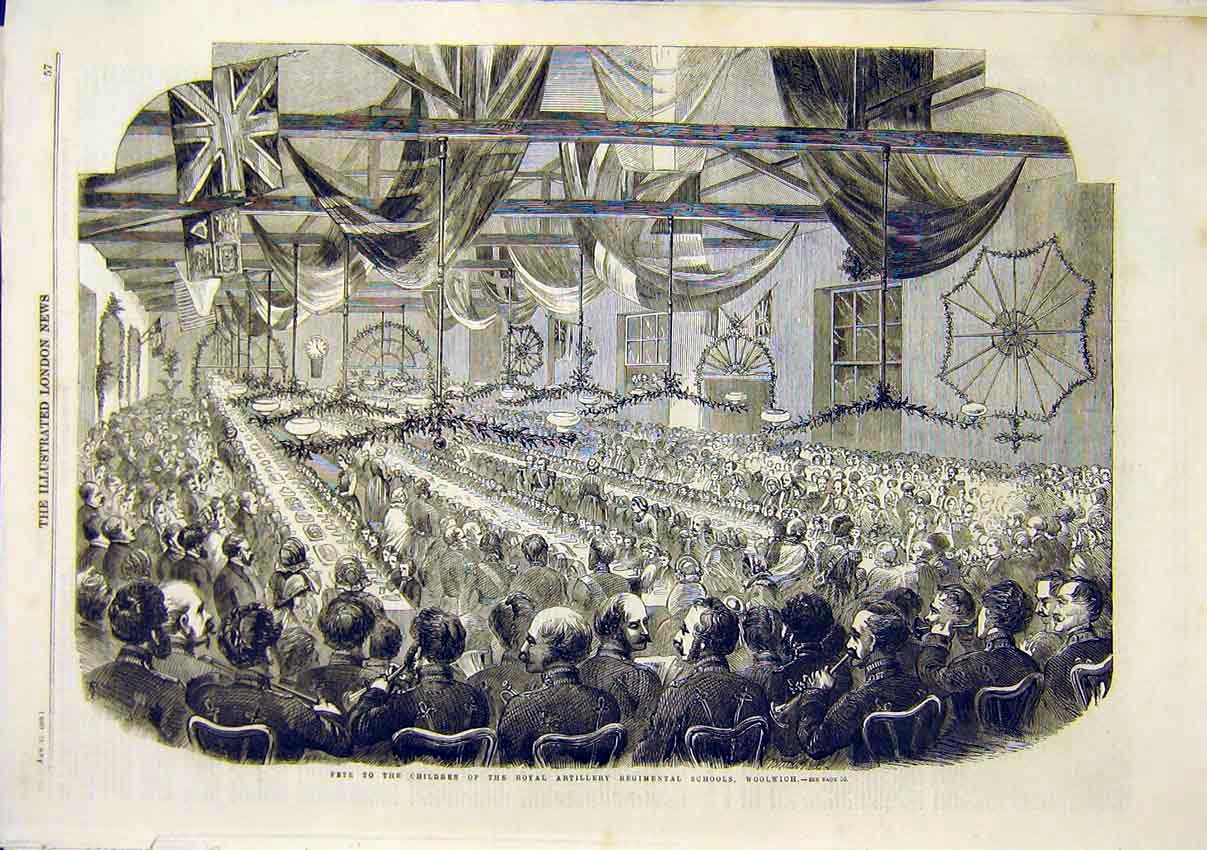 Old Antique Print Fete Children Royal Artillery Regiment School Woolwich