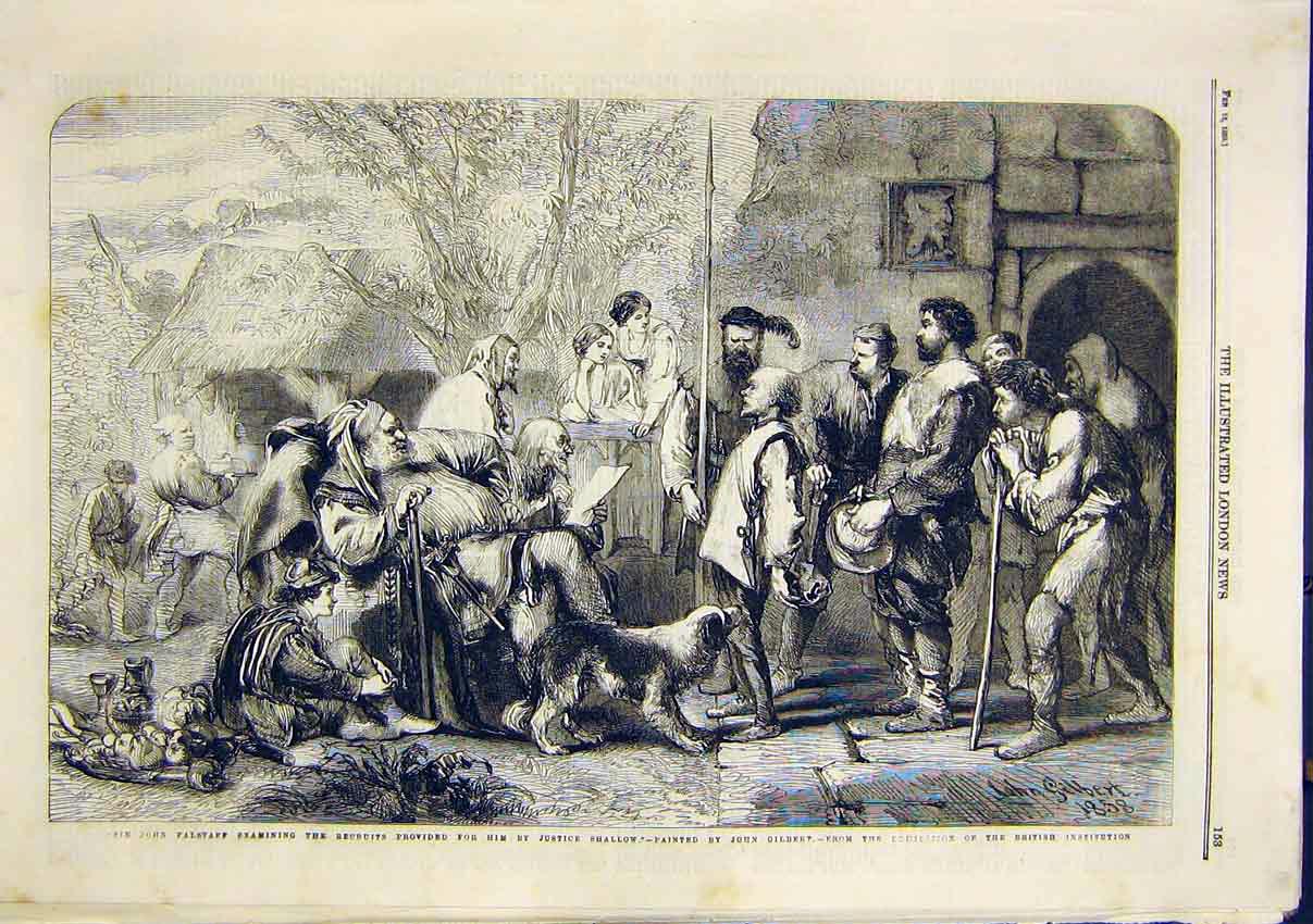 Original Old Antique Print Falstaff Recruits Shallow Gilbert Fine Art 1859 19th