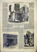 Old Antique Print Houses Parliament Porch Fireplace School Building 1859 19th