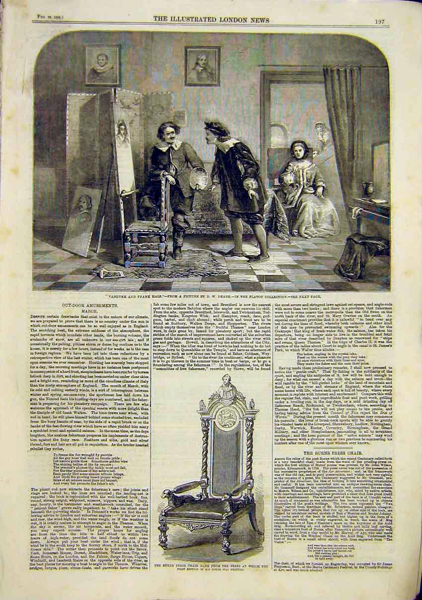 Old Antique Print Deane Vandyke Rank Hals Fine Art 1859 Burns Press Chair 19th