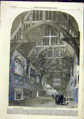Original Old Antique Print Great Hall University Sydney Australia Building 1859