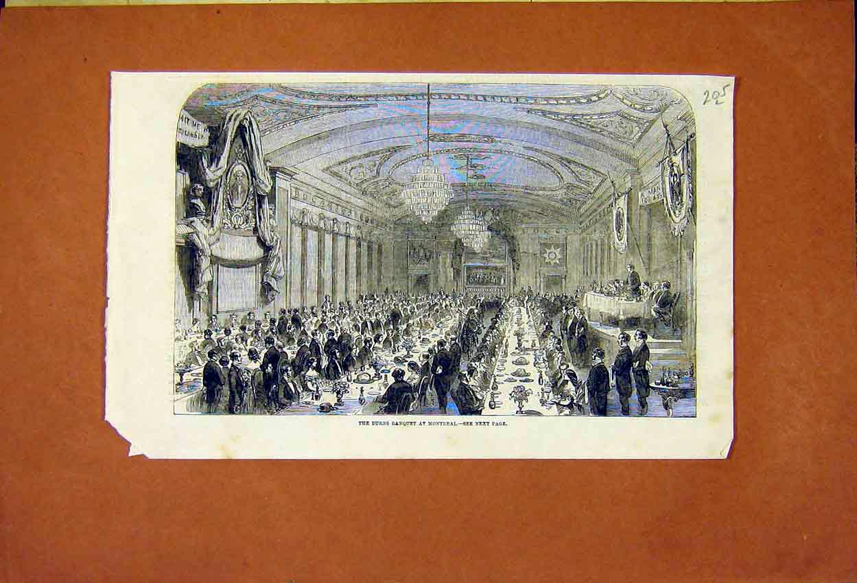 Original Old Antique Print Burns Montreal Canada 1859 19th Century