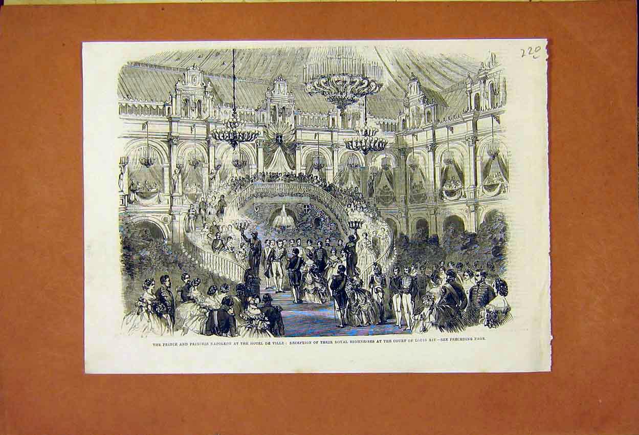 Original Old Antique Print Hotel De Ville Prince Napoleon 1859 19th