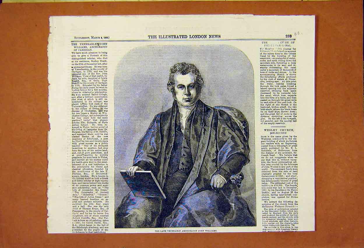 Original Old Antique Print Venerable Archdeacon John Williams Cardigan 1859