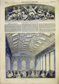 Original Old Antique Print Msaonic Hall Edinburgh Ball Bas-Relief Scotland 1859