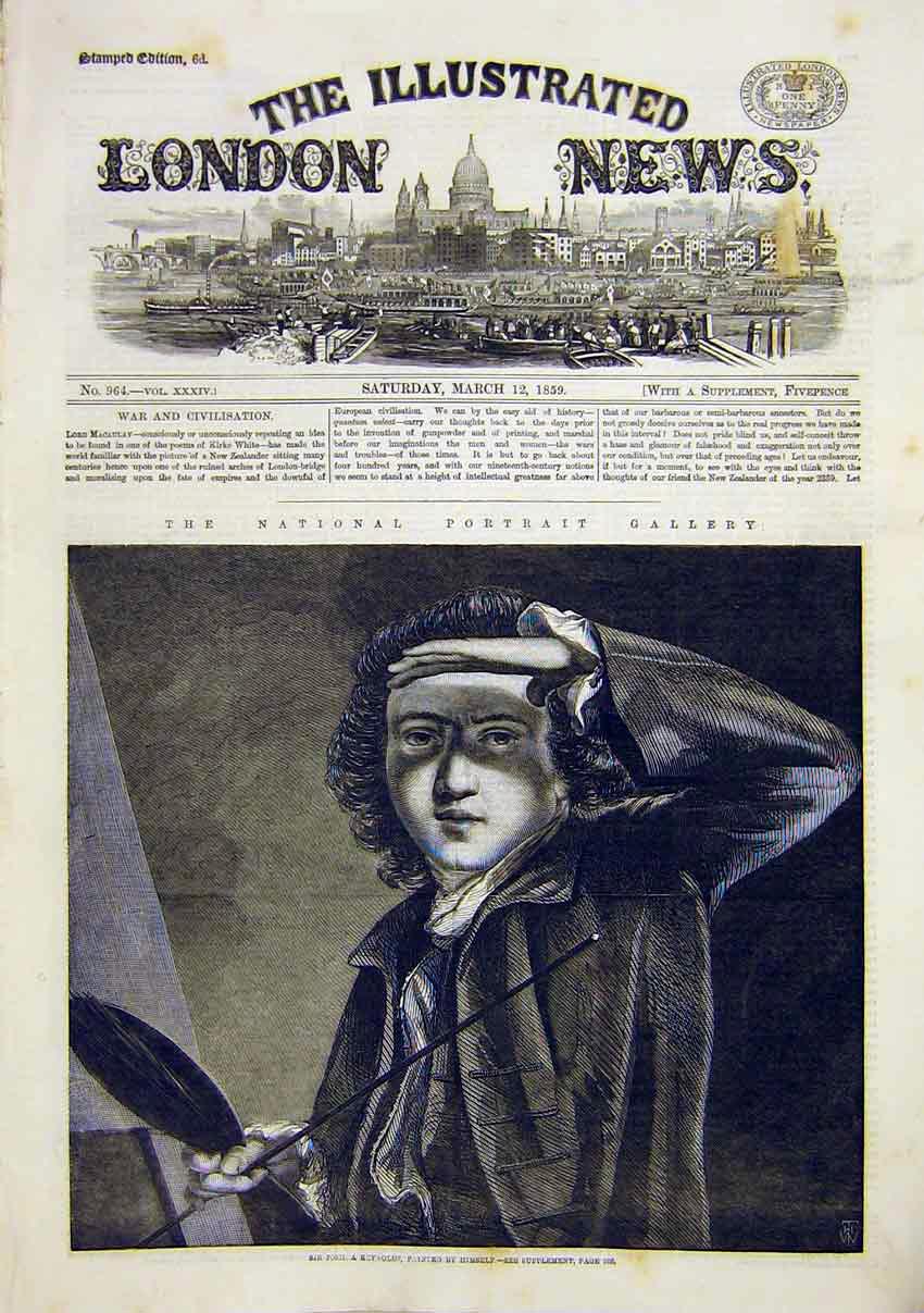 Original Old Antique Print Joshua Reyns Portrait Fine Art 1859 19th