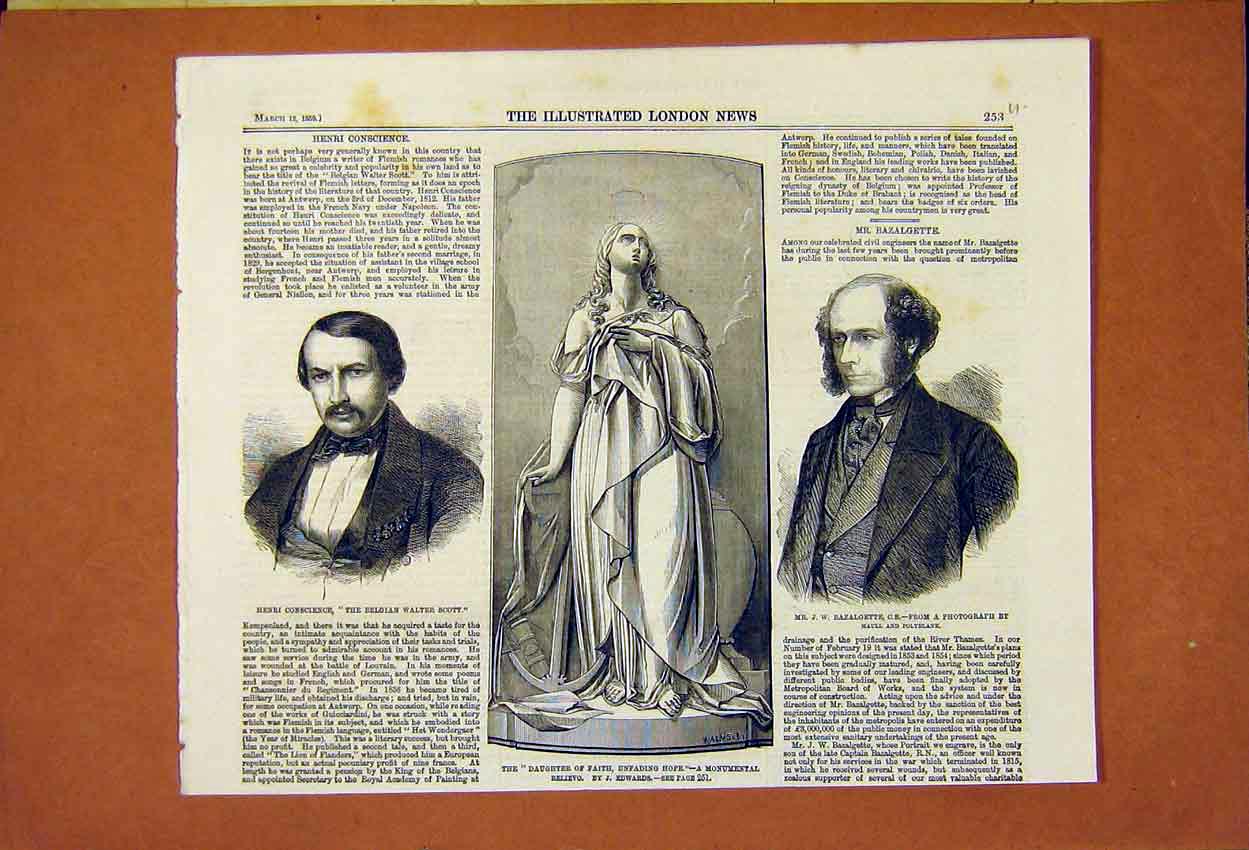 Old Antique Print Henri Canscience Bazalgette Daughter Faith Edwards 1859 19th
