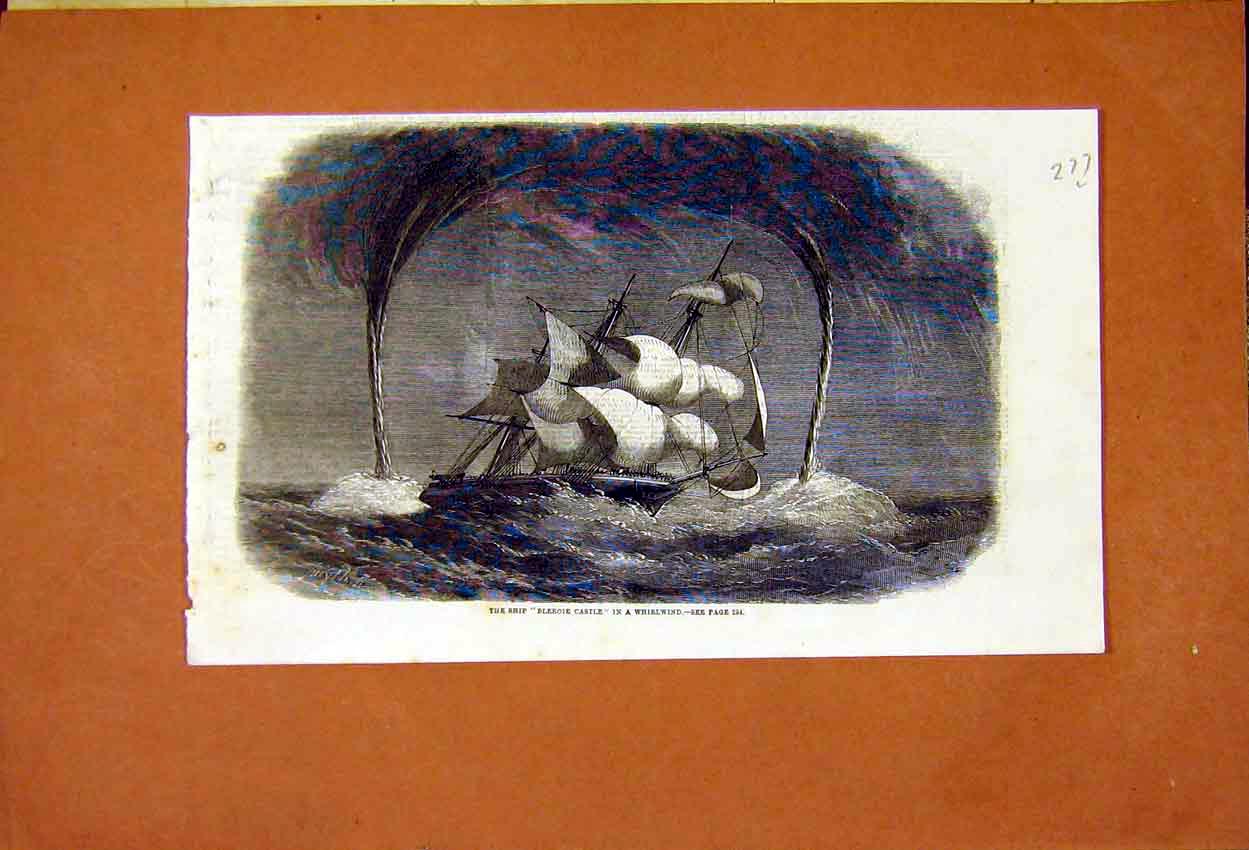 Original Old Antique Print Bleroie Castle Whirlwind