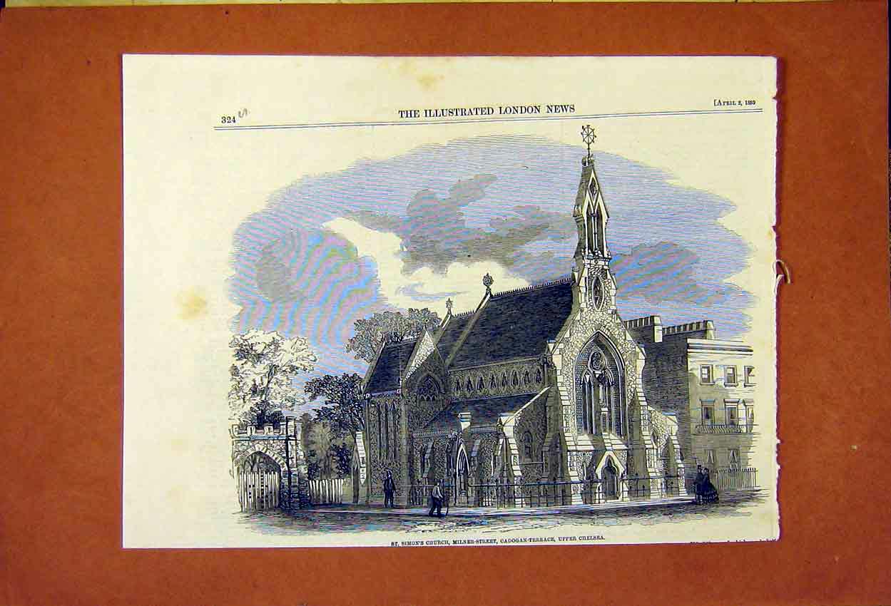 Original Old Antique Print St Simons Milner Cadogan Terrace Chelsea 1859 19th