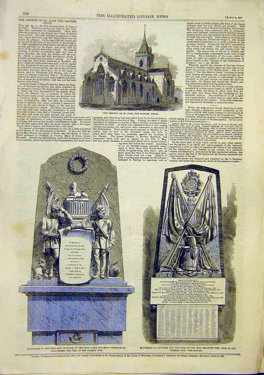 Old Antique Print St John Perth Scotland 90 Light Infantry 49Th Regiment