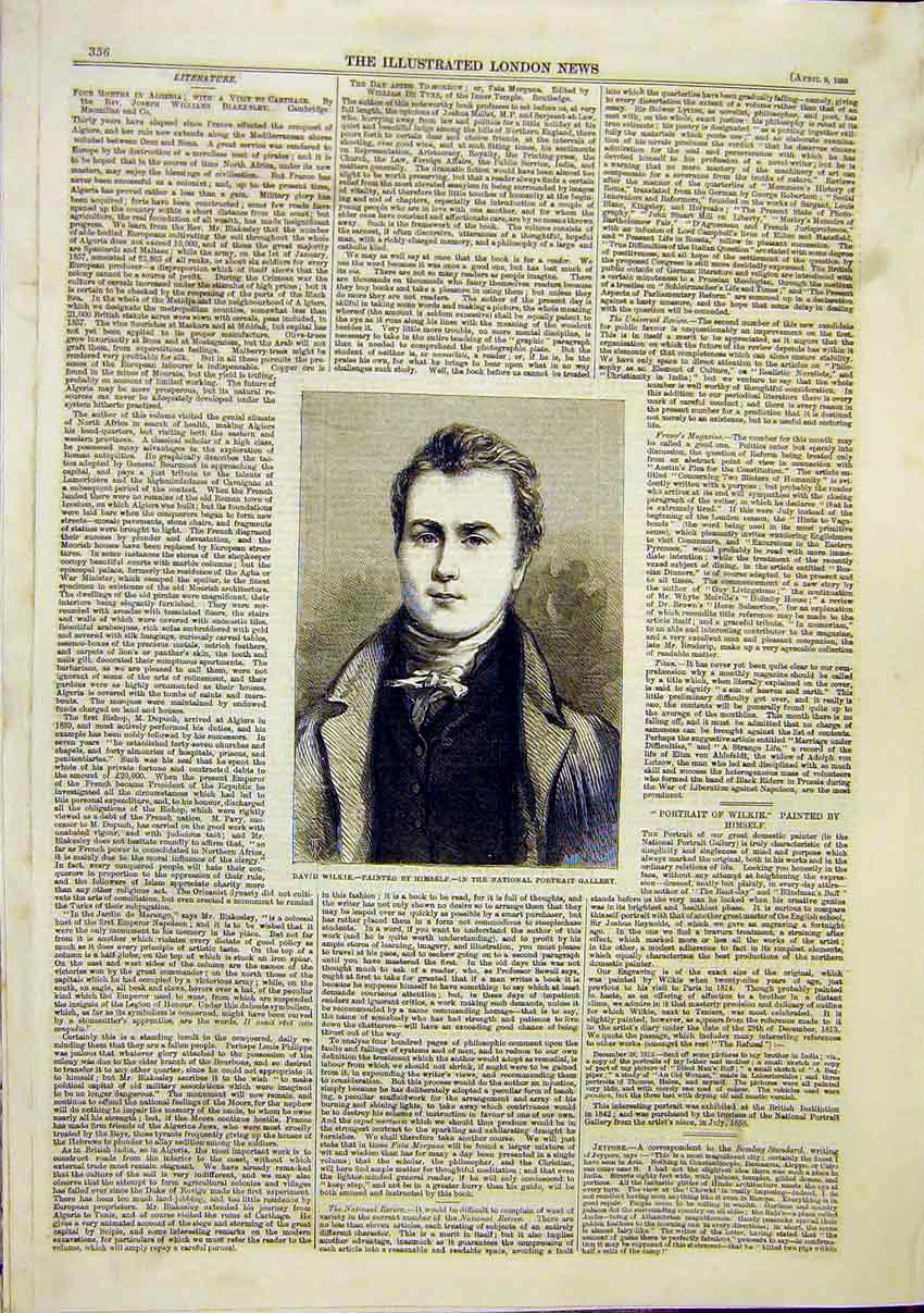 Original Old Antique Print David Wilkie National Portrait Gallery 1859 Victorian