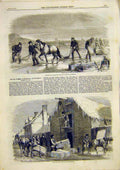 Original Old Antique Print Ice St Lawrence Icehouse Nun'S Montreal Canada 1859