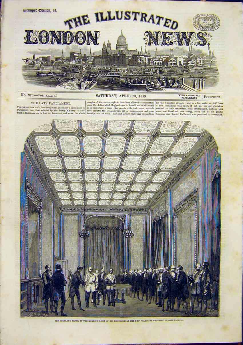 Original Old Antique Print Speakers Levee Palace Westminster 1859 19th