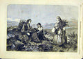 Original Old Antique Print Heather Bells Cobbett Lady Children Fine Art 1859