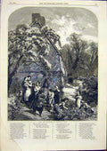 Original Old Antique Print May Garland Harrison Weir 1859 19th Century