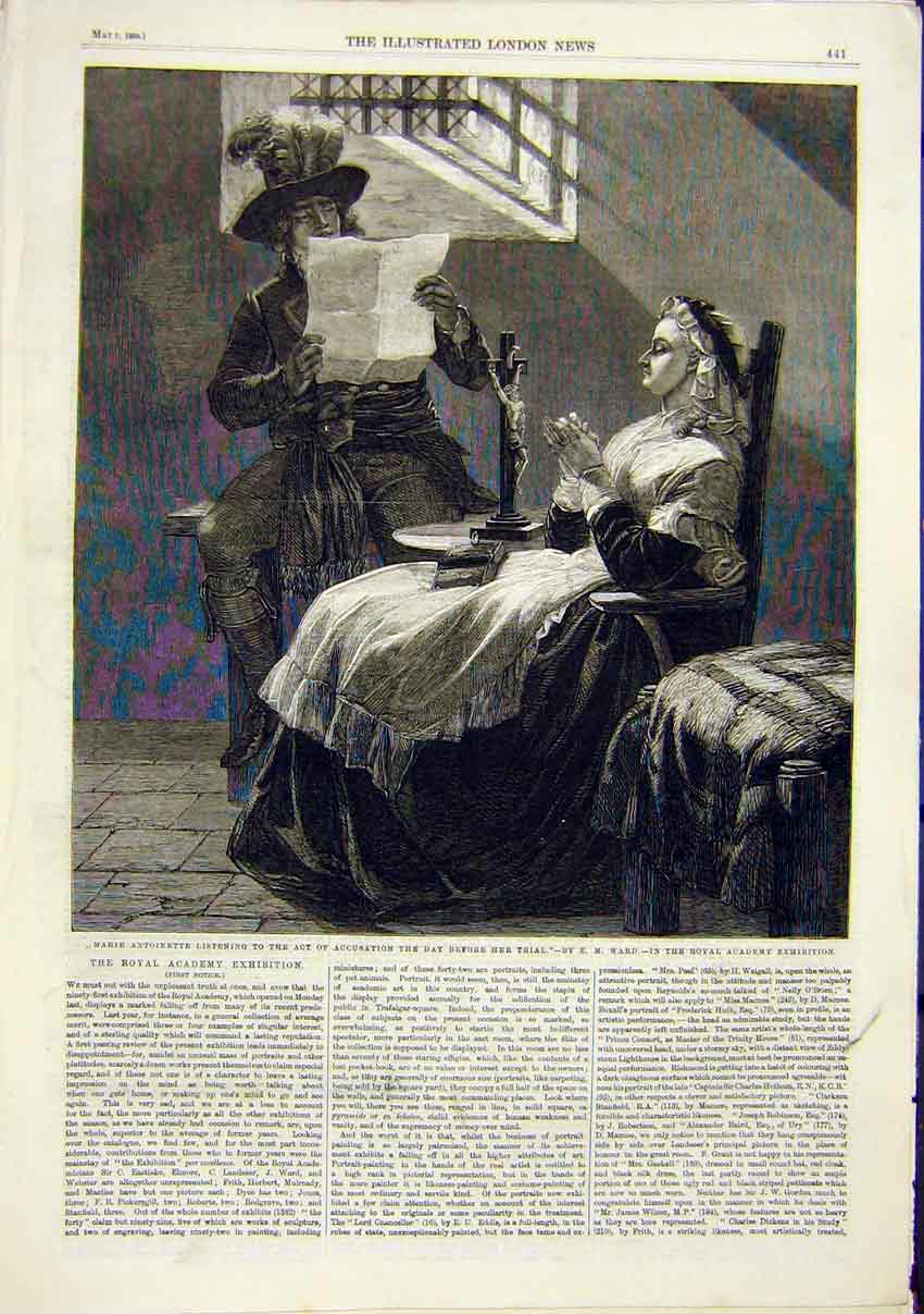 Original Old Antique Print Marie Antoinette Accusation Trial Ward Fine Art 1859