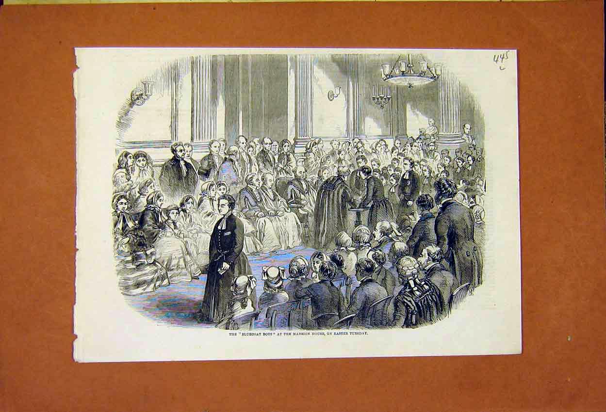 Original Old Antique Print Bluecoat Boys Mansion House Easter 1859 Victorian