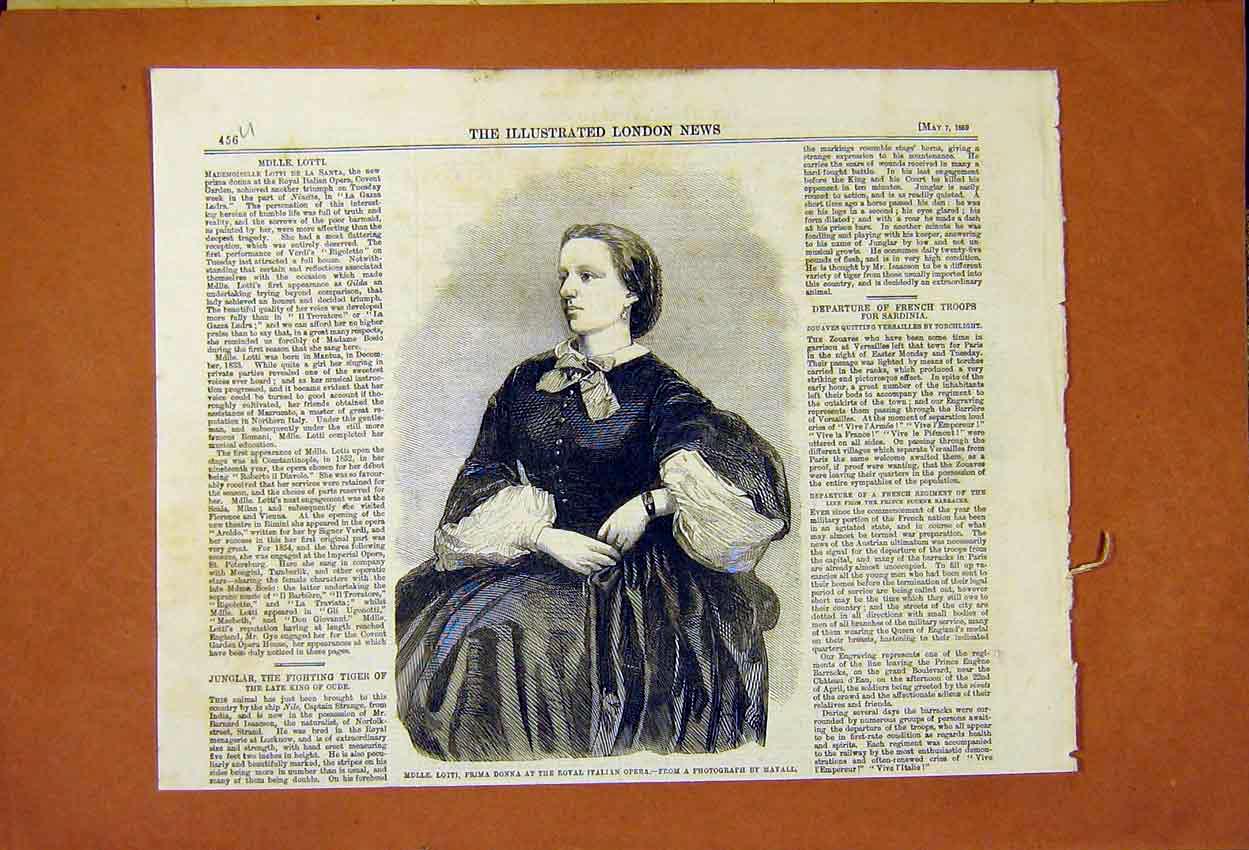 Original Old Antique Print Lotti De La Santa Royal Italian Opera 1859 Victorian