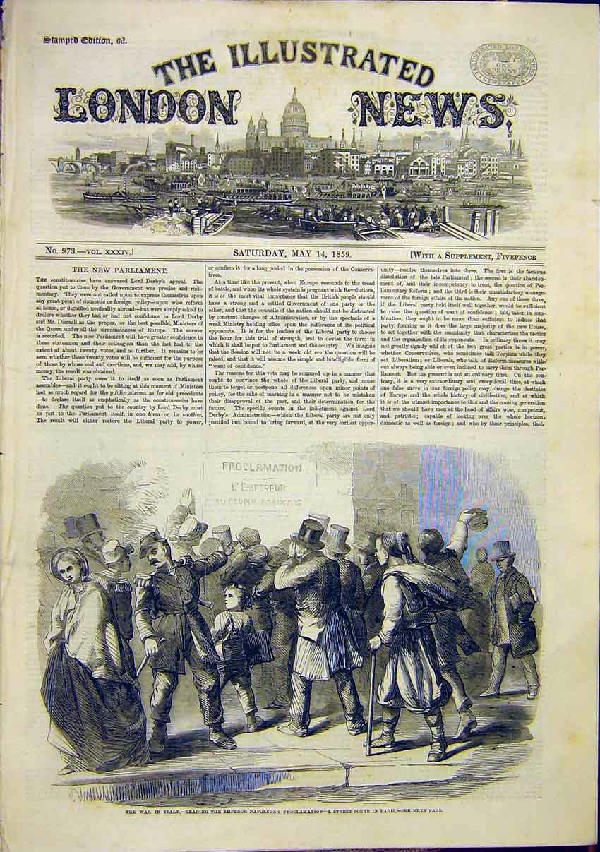 Original Old Antique Print Italy War Napoleon Paris 1859 19th Century