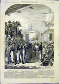 Original Old Antique Print War Zouaves Marseilles Embarkation 1859 Victorian