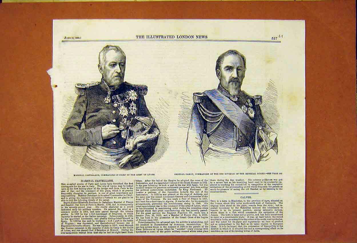 Original Old Antique Print Castellane Lyons Camou Imperial Guard 1859 Victorian