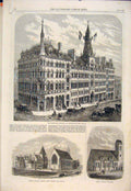 Old Antique Print Exchange Building Birmingham College Brecon Church 1865 19th