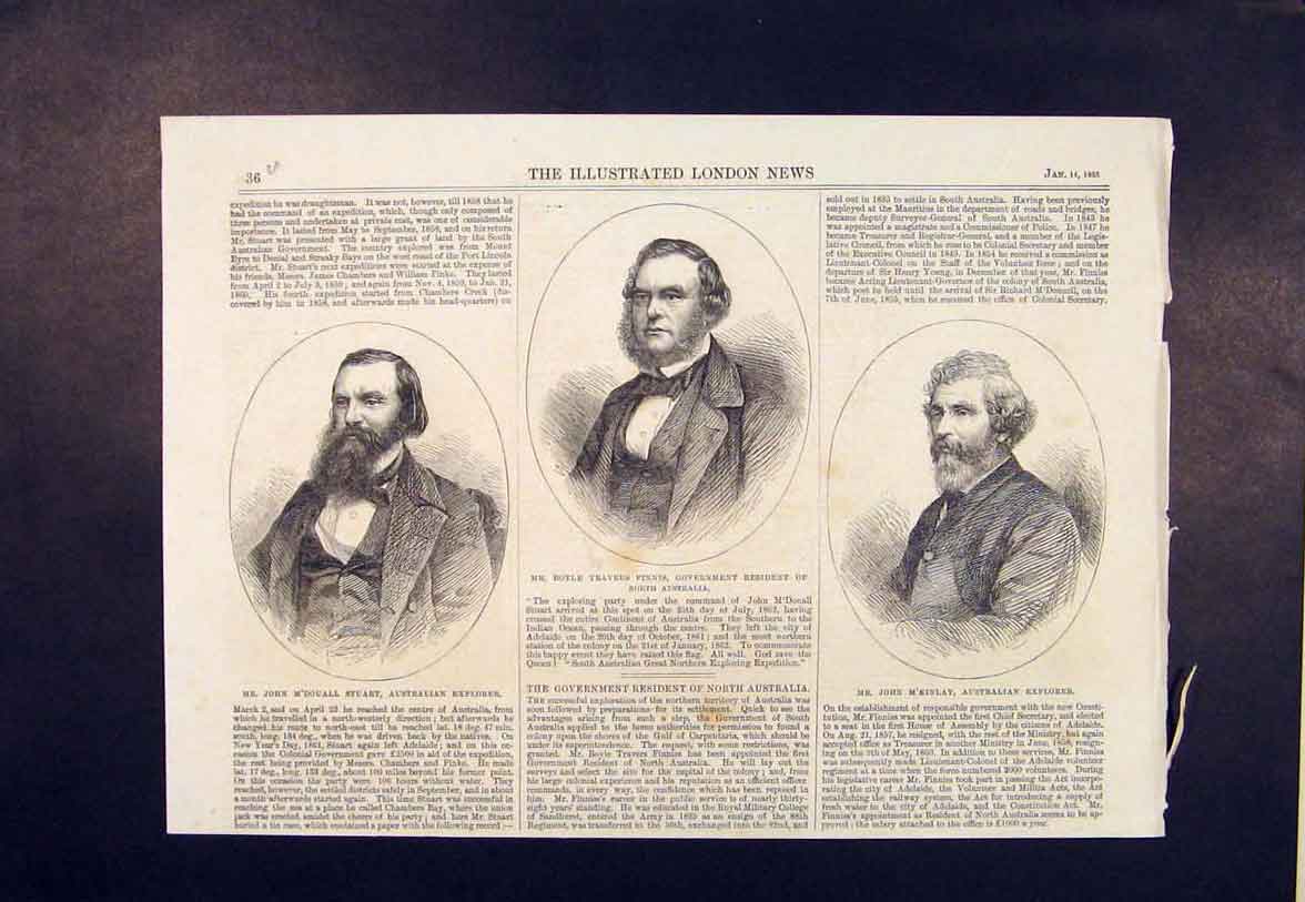 Original Old Antique Print Portrait M'Douall Travers M'Kinlay Australian 1865