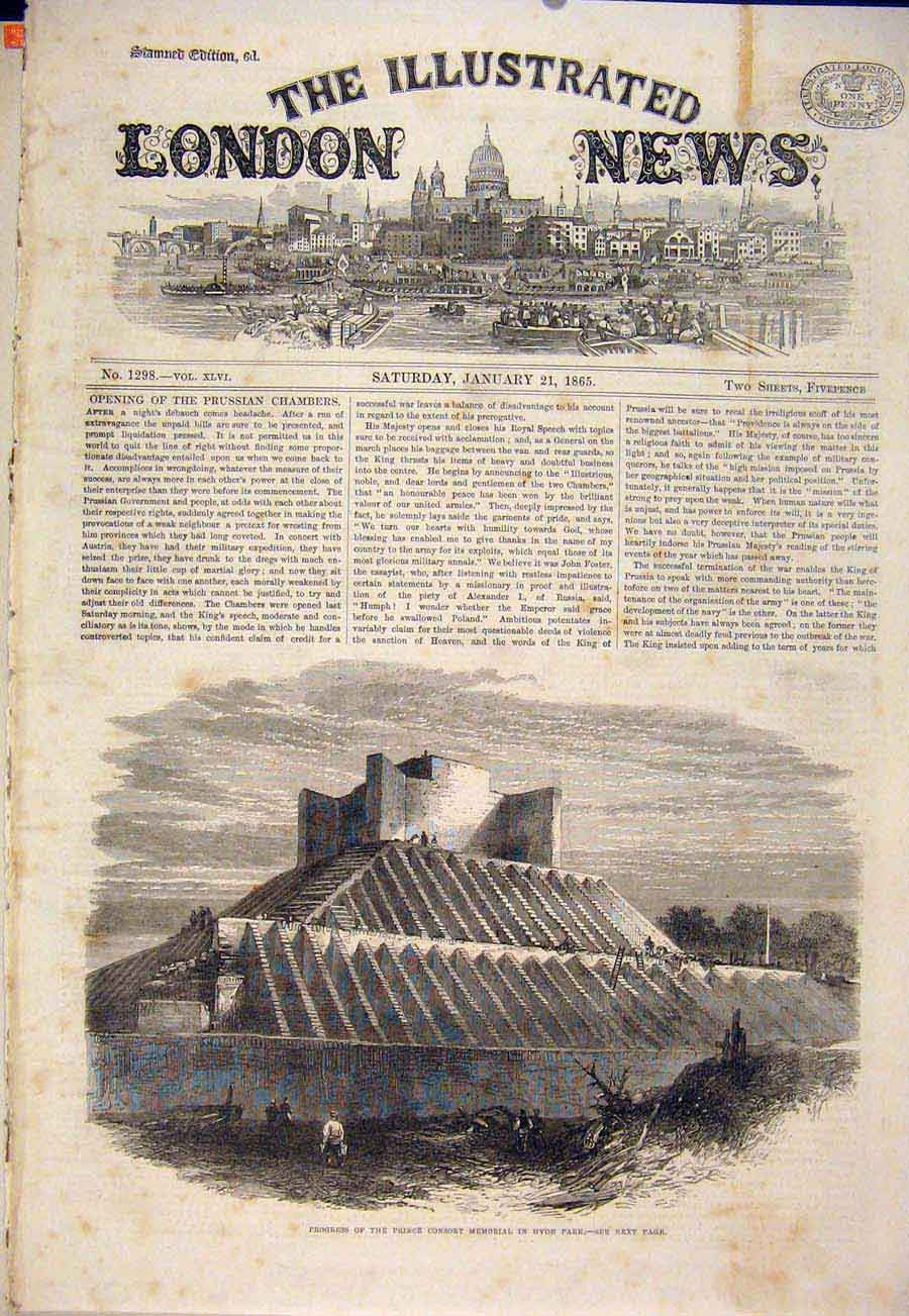 Original Old Antique Print Prince Consort Memorial Hyde Park London 1865 19th