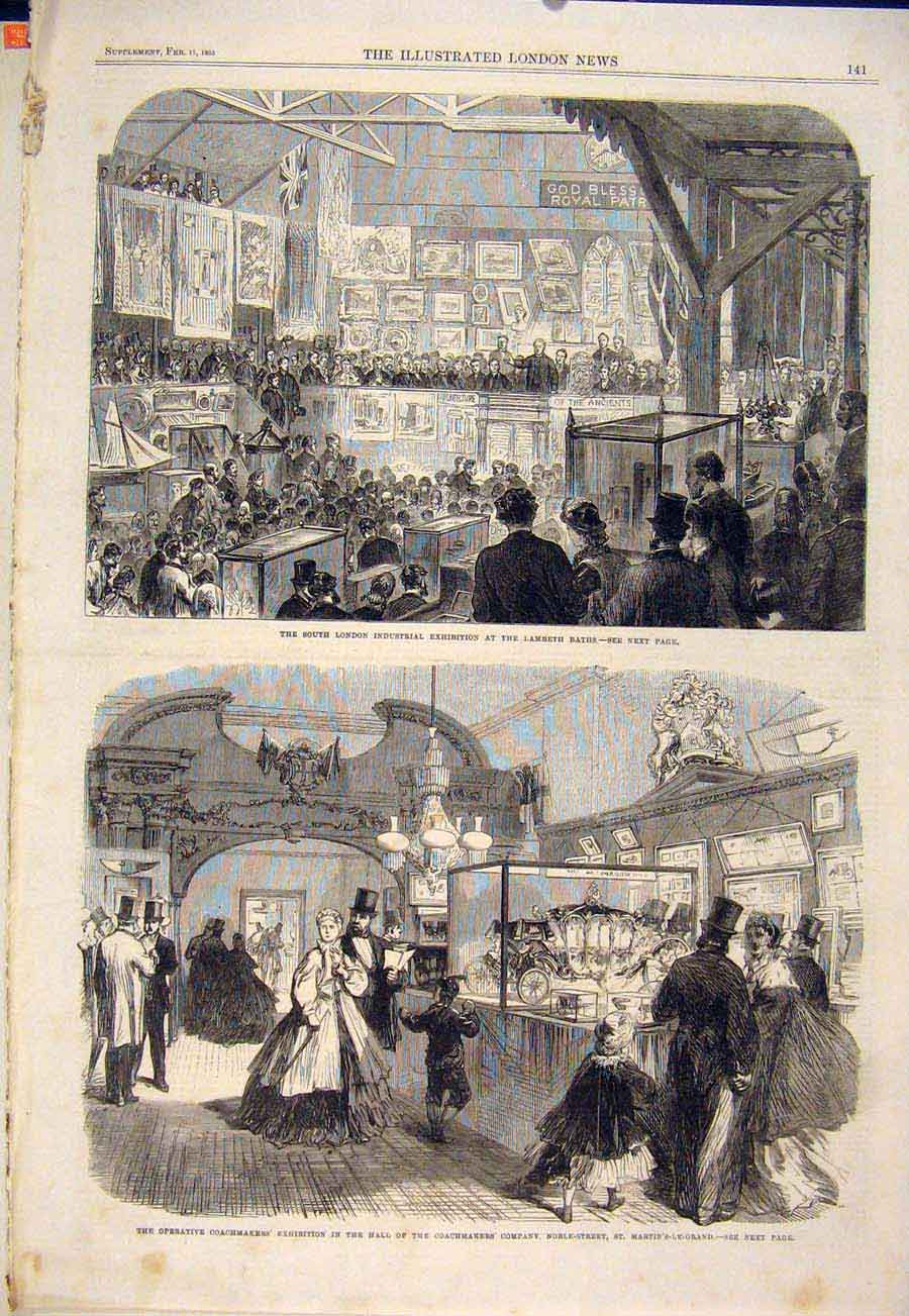 Old Antique Print London Industrial Exhibition Lambeth Coachmaker'S Noble