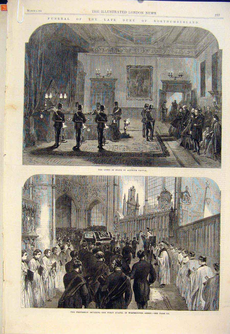 Original Old Antique Print Duke Northumberland Alnwick Castle Westminster Abbey