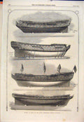 Original Old Antique Print Boat Models Ship Kensington Museum Nelson 1865 19th