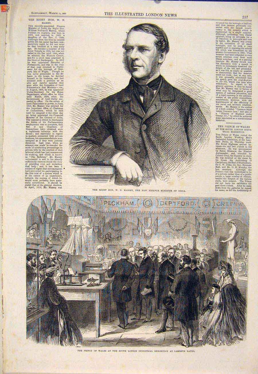 Old Antique Print Massey Finance Minister India London Industrial Lambeth