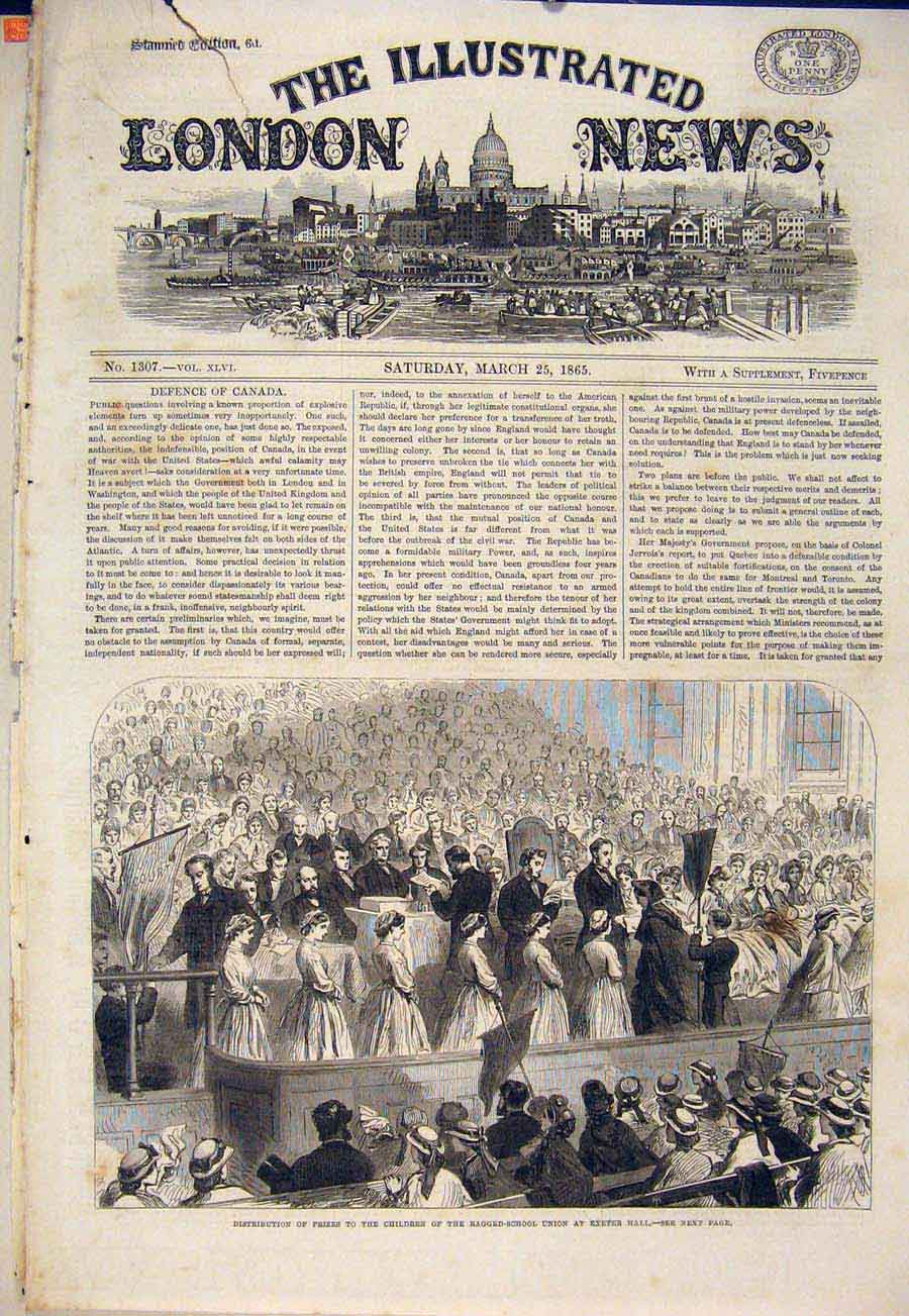 Original Old Antique Print Children Prizes Ragged School Exeter Hall London 1865