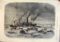 Original Old Antique Print River Thames Gale Storm Boats Ship Boat 1865 19th