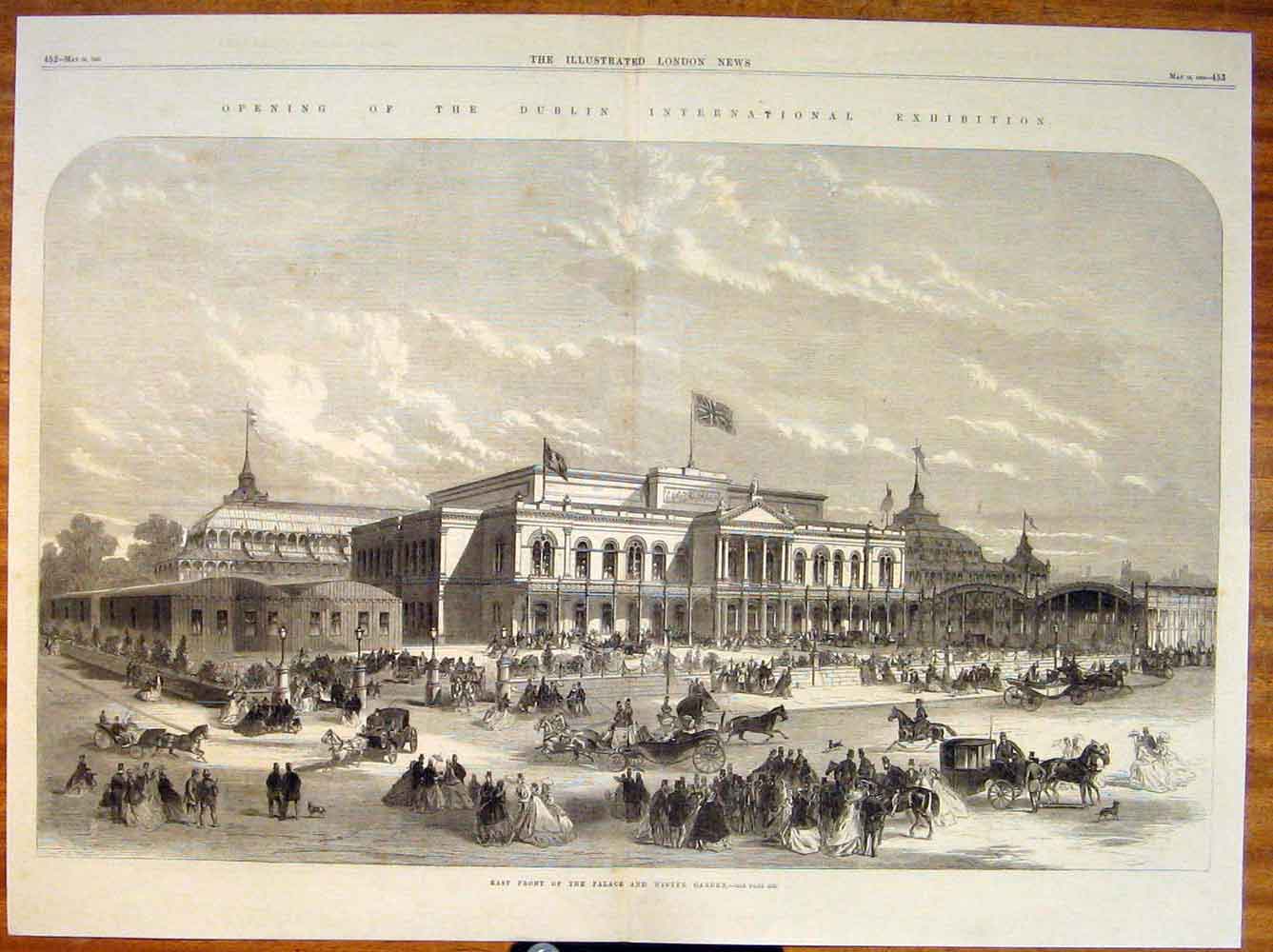 Old Antique Print Dublin International Exhibition Palace Ireland Garden