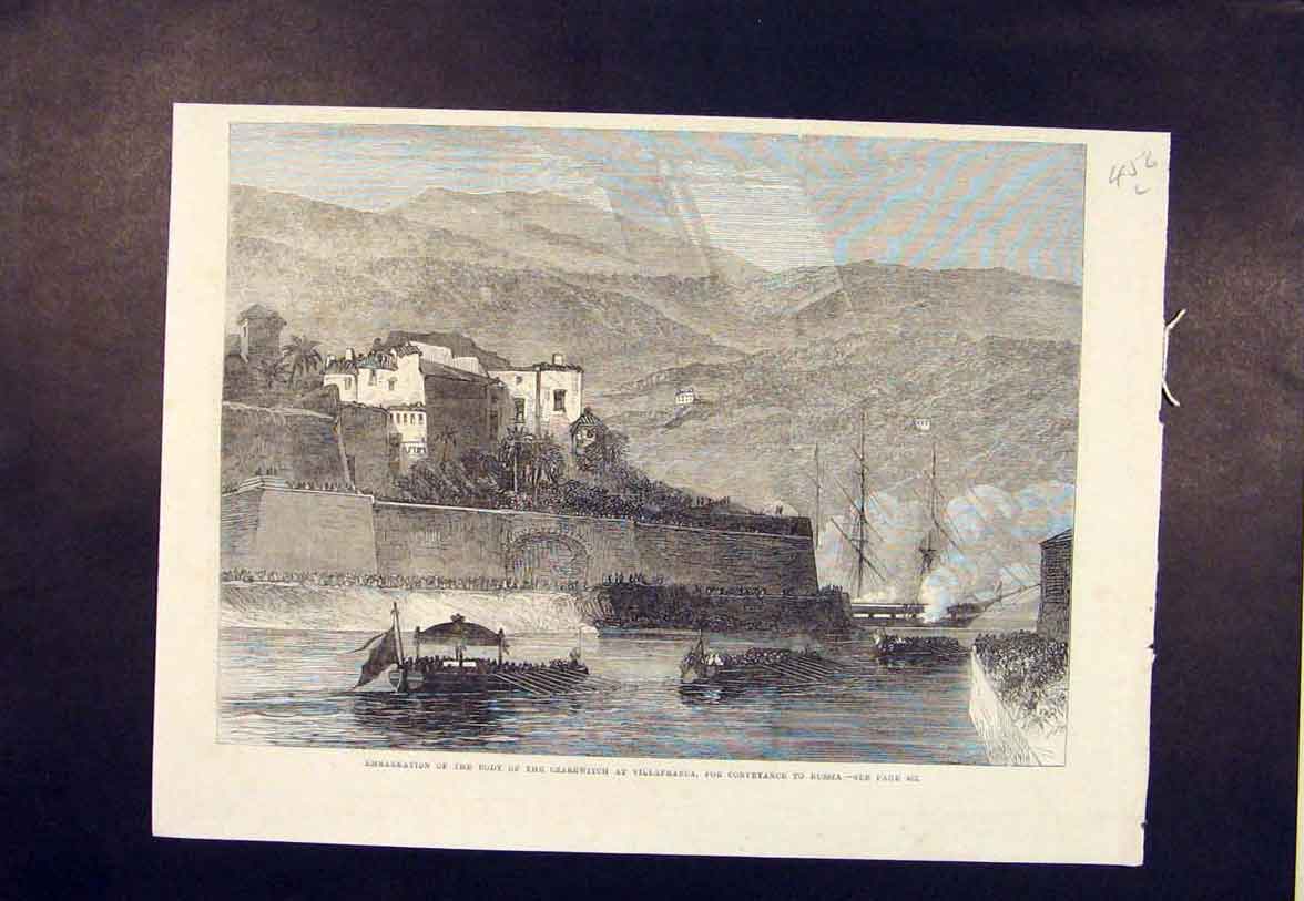 Original Old Antique Print Czarewitch Villafranca Body Boat Russia 1865 19th