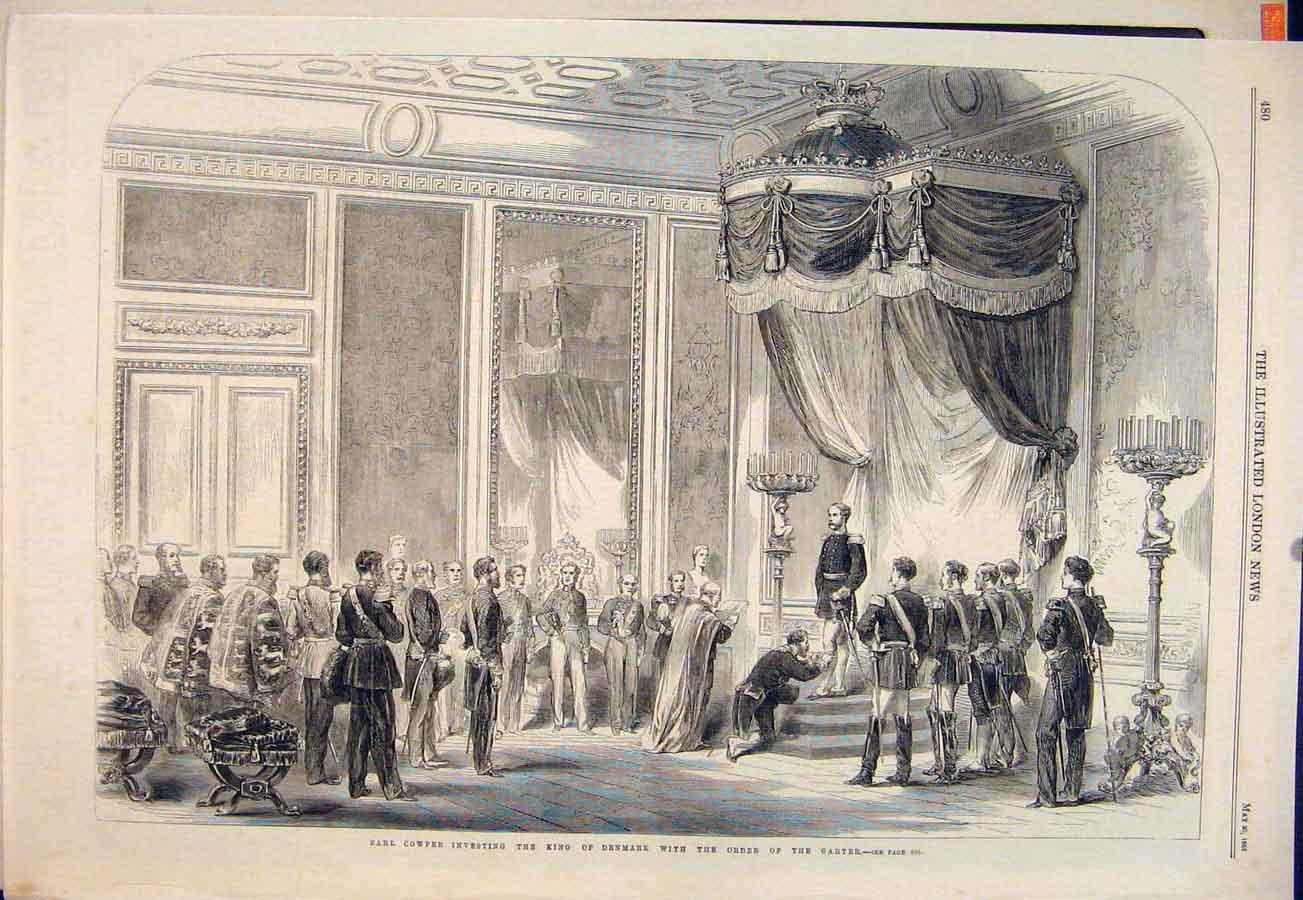 Original Old Antique Print Cowper King Denmark Order Garter Ceremony 1865 19th