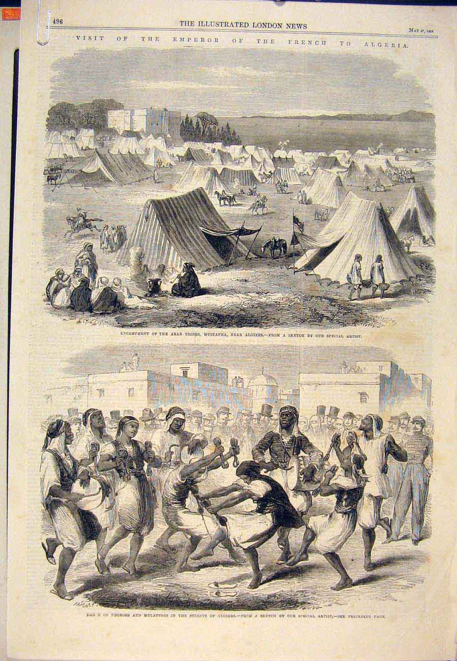 Original Old Antique Print Algeria Napoleon Algiers Mustapha Negroes Macmahon