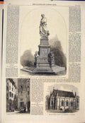 Original Old Antique Print Statue Poet Dante Pazzi Florence Wiesbaden 1865 19th