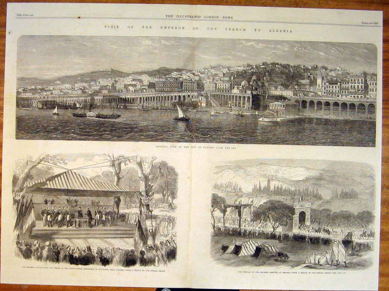 Original Old Antique Print French Emperor Napoleon Algeria Africa Algiers 1865