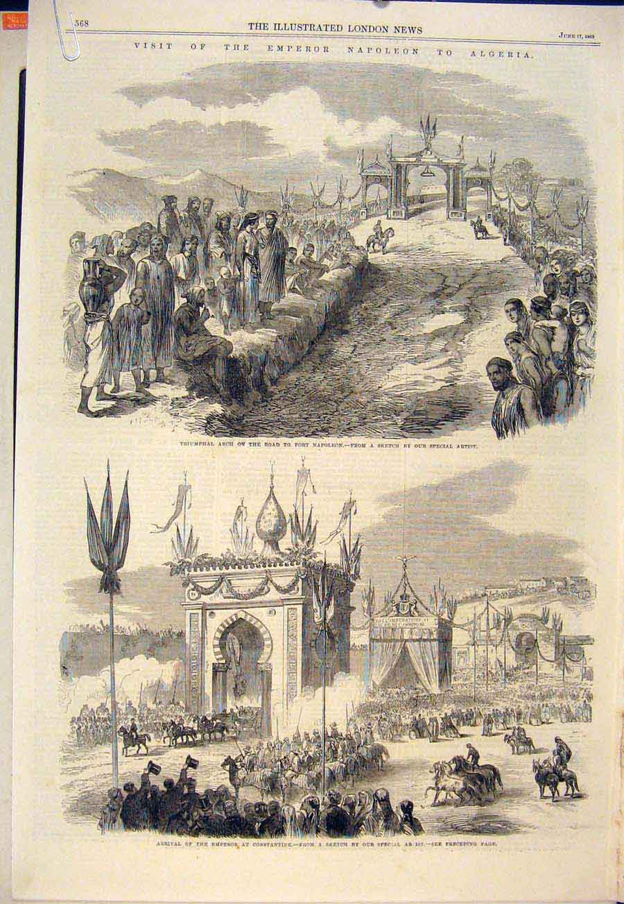Original Old Antique Print Napoleon Algeria Africa Constantine 1865 Victorian