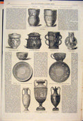Original Old Antique Print Wedgwood Urns Cup Pottery Vase Burslem Saucer 1865