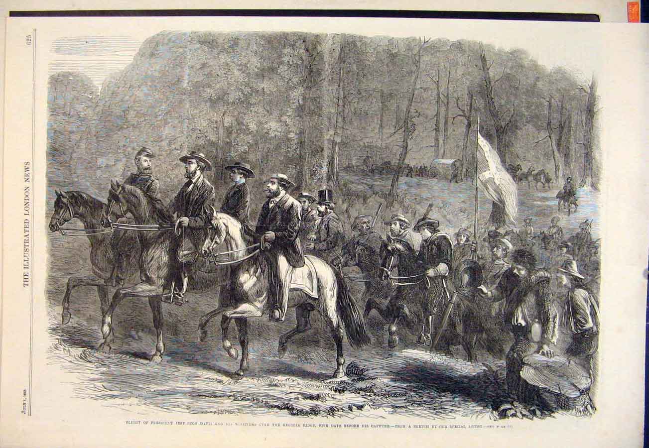 Original Old Antique Print President Davis Georgia Ridge America Usa 1865 19th