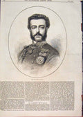 Original Old Antique Print Portrait King Elect Spain Spanish Prince Amadeus 1871