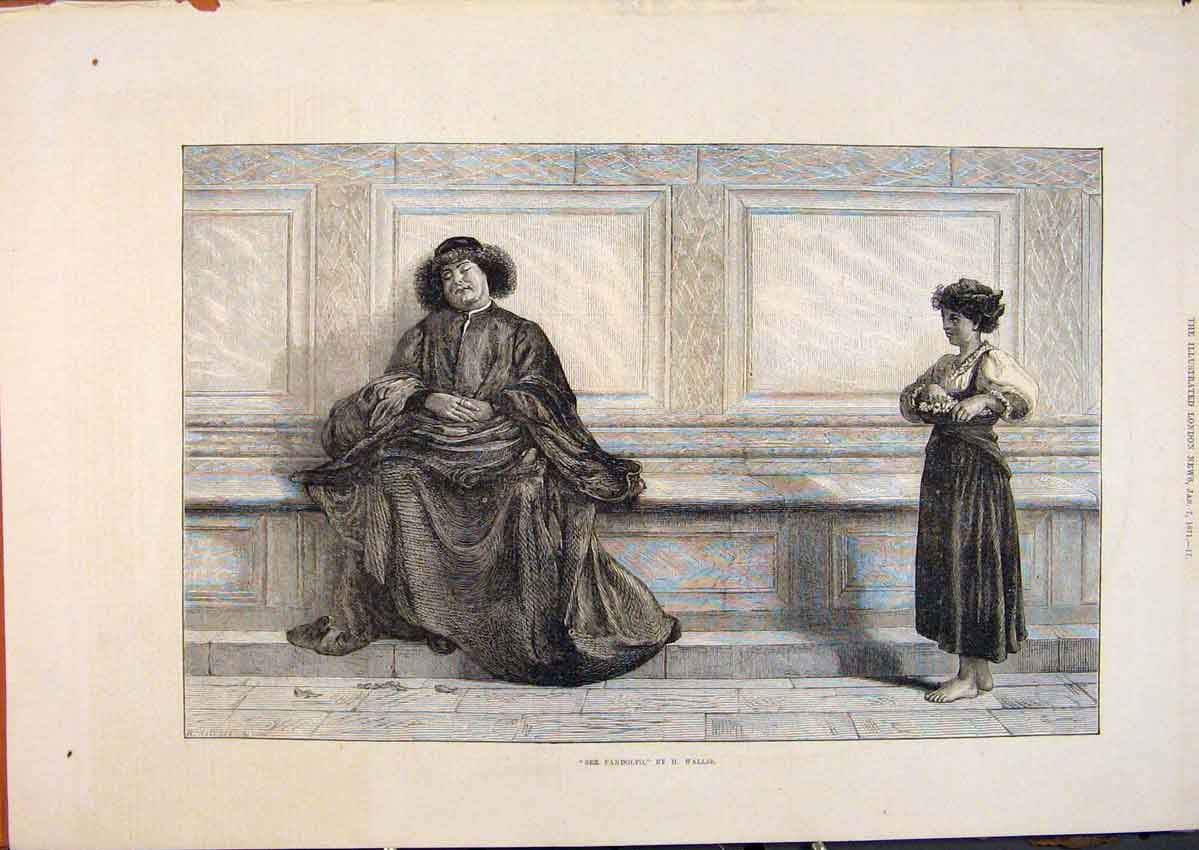 Original Old Antique Print Ser Pandolfo Wallis Man Child Fine Art 1871 Victorian