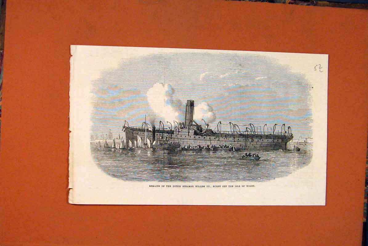 Original Old Antique Print Willemisle Wight Dutch Steamer Ship Boat Sea 1871