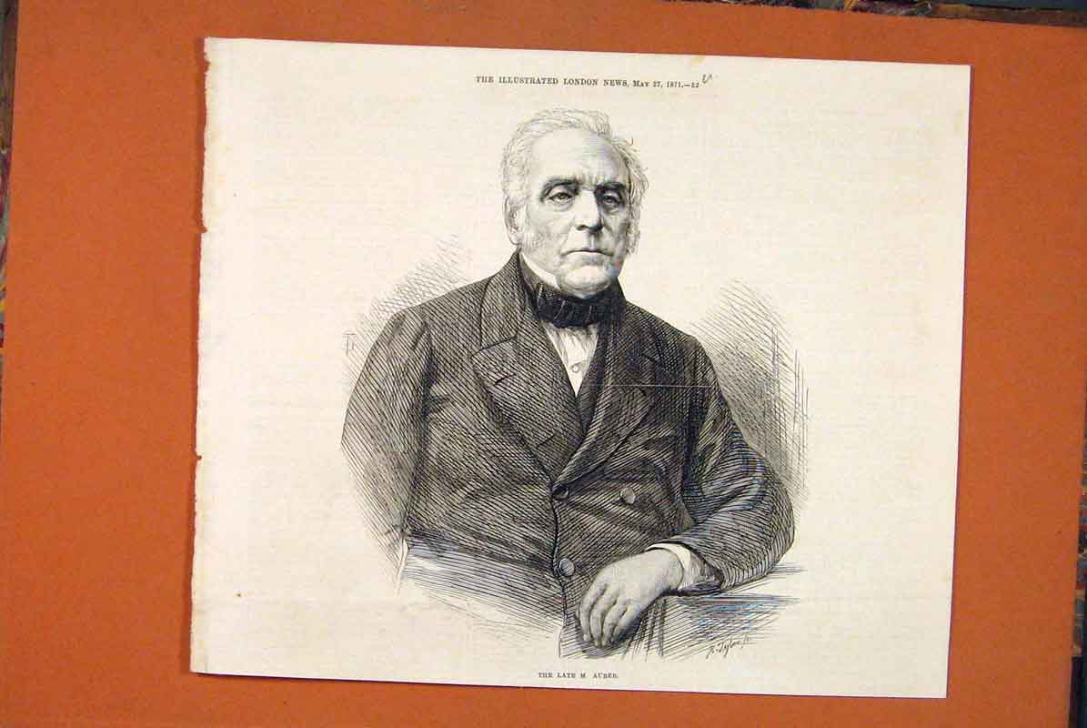 Original Old Antique Print Portrait Auber 1871 19th Century